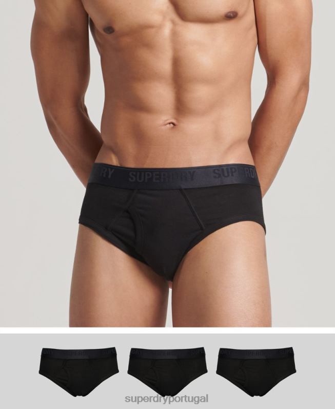 pacote triplo de cuecas de algodão orgânico homens preto roupas Superdry 2208H1866
