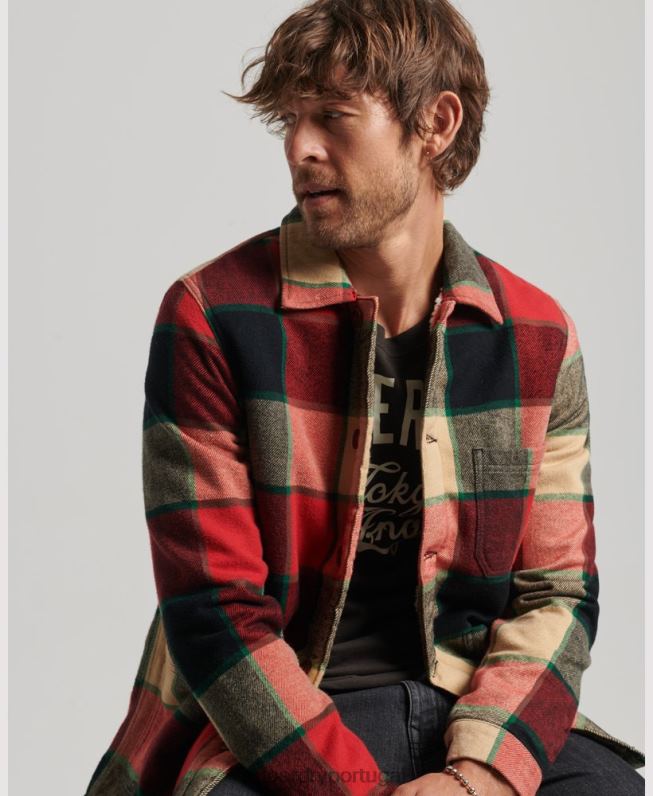 cheque utilitário sobre a camisa homens vermelho roupas Superdry 2208H4716
