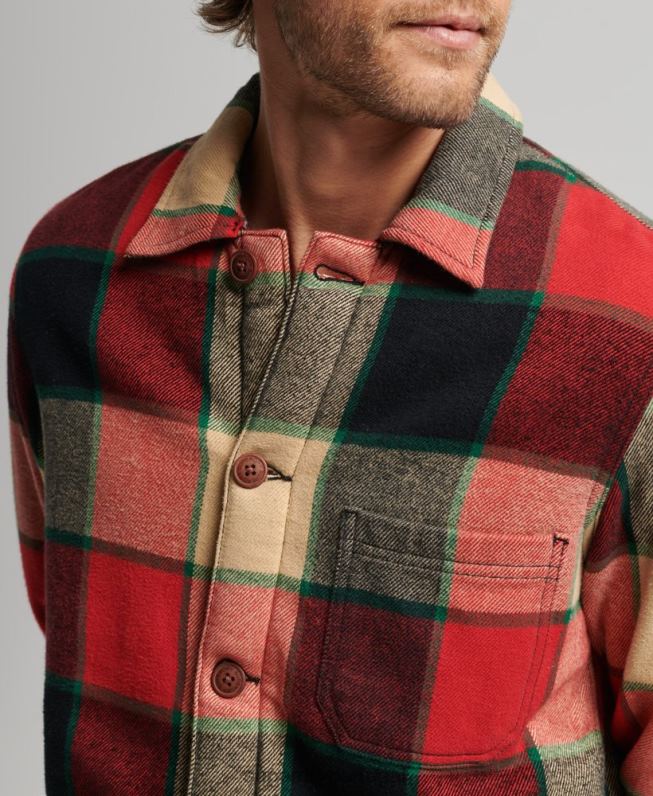 cheque utilitário sobre a camisa homens vermelho roupas Superdry 2208H4716