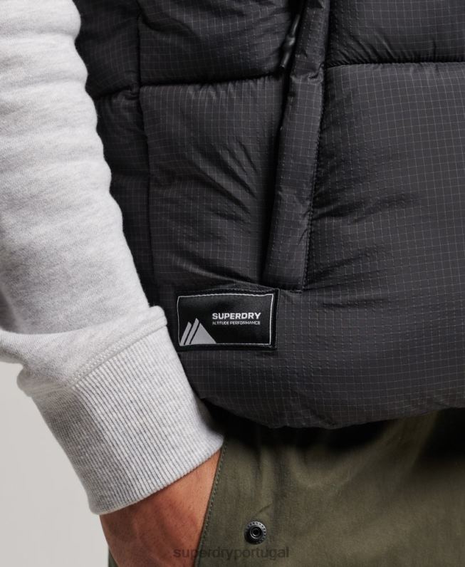 colete acolchoado curto linha lateral homens preto roupas Superdry 2208H1032