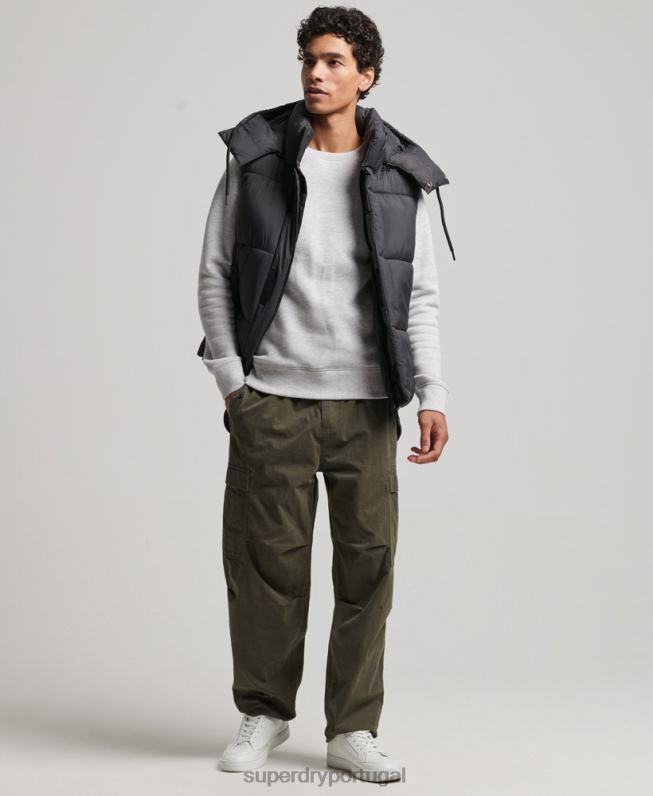 colete acolchoado curto linha lateral homens preto roupas Superdry 2208H1032