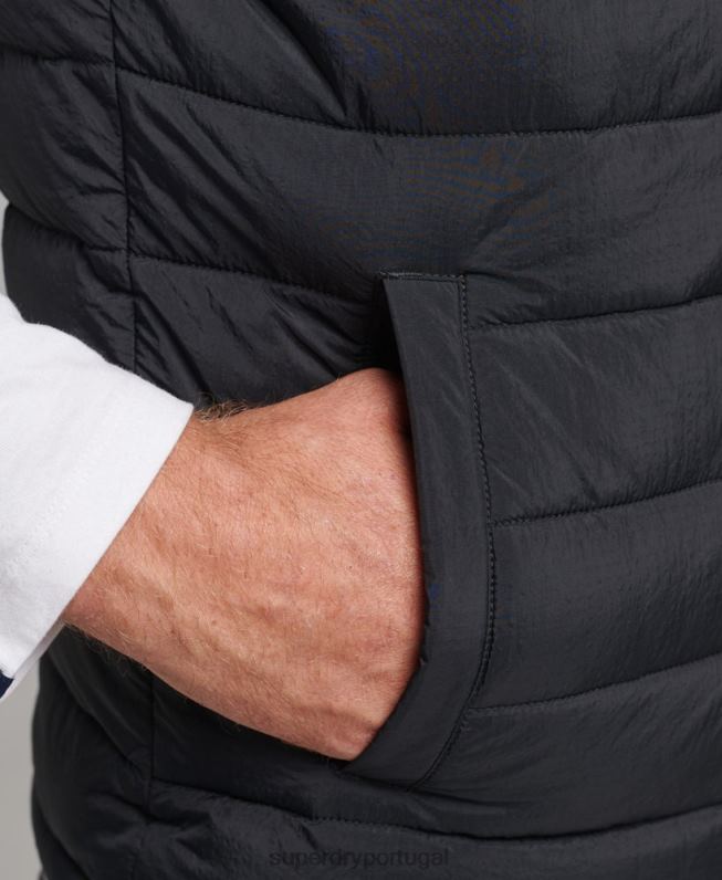 colete acolchoado leve homens preto roupas Superdry 2208H4435