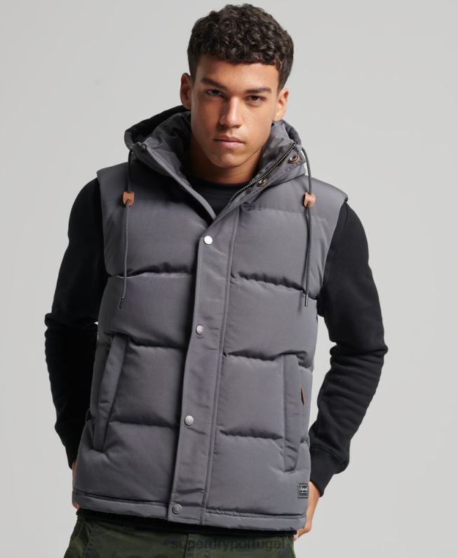 colete puffer com capuz everest homens cinza escuro roupas Superdry 2208H963