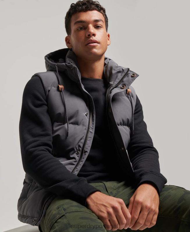 colete puffer com capuz everest homens cinza escuro roupas Superdry 2208H963
