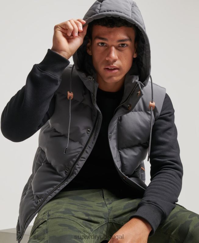 colete puffer com capuz everest homens cinza escuro roupas Superdry 2208H963