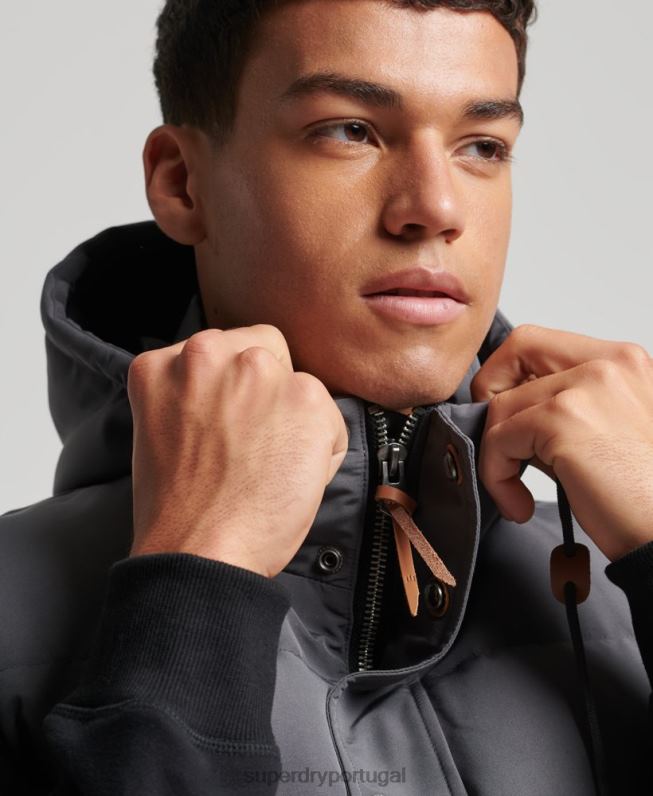 colete puffer com capuz everest homens cinza escuro roupas Superdry 2208H963