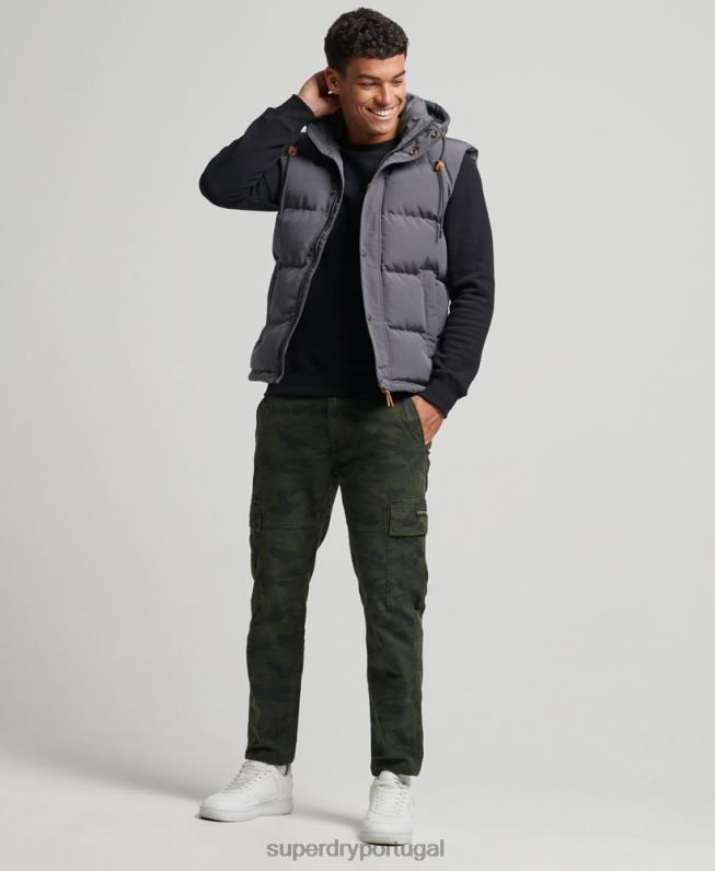 colete puffer com capuz everest homens cinza escuro roupas Superdry 2208H963