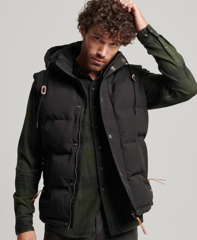 colete puffer com capuz everest homens preto roupas Superdry 2208H929