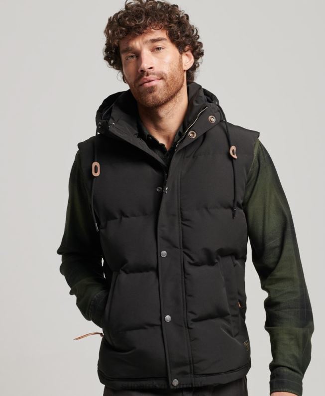 colete puffer com capuz everest homens preto roupas Superdry 2208H929
