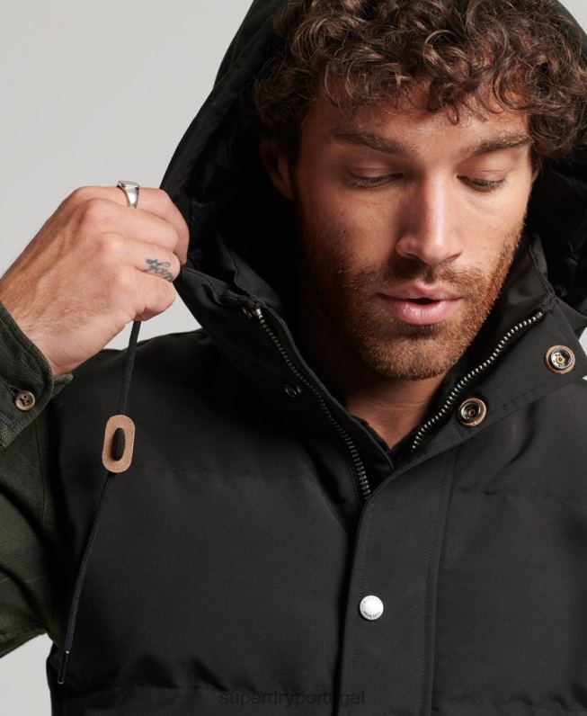 colete puffer com capuz everest homens preto roupas Superdry 2208H929