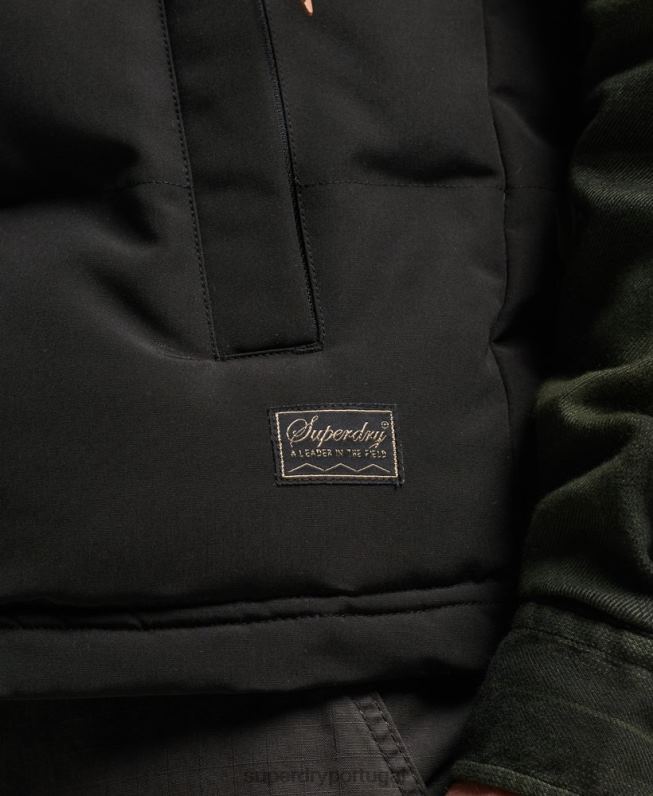colete puffer com capuz everest homens preto roupas Superdry 2208H929
