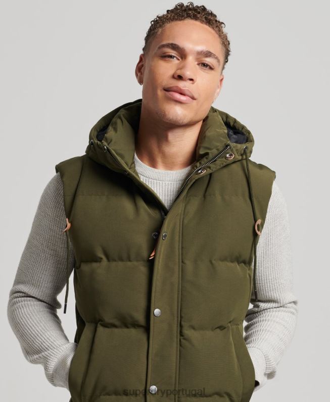 colete puffer com capuz everest homens verde roupas Superdry 2208H1017