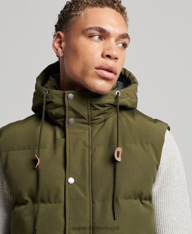 colete puffer com capuz everest homens verde roupas Superdry 2208H1017
