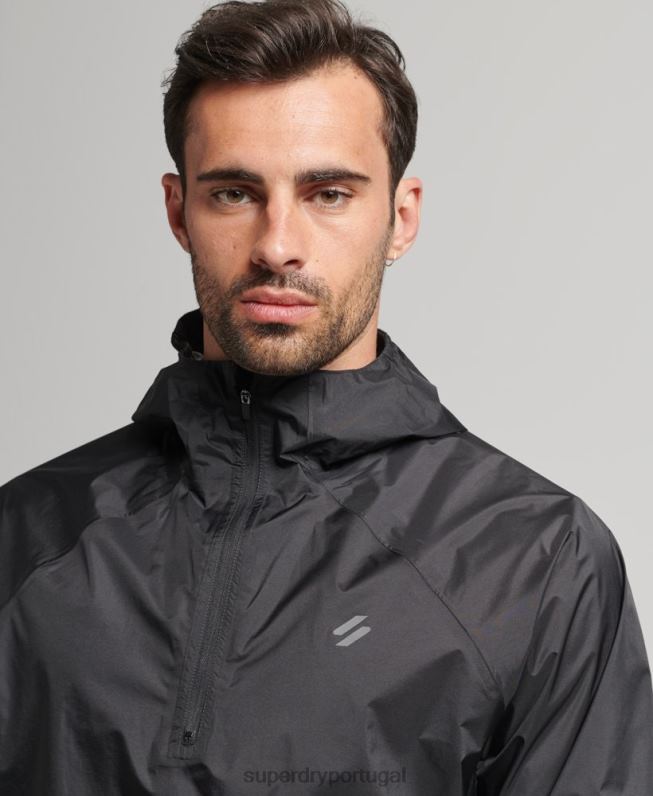 correr jaqueta impermeável leve homens preto roupas Superdry 2208H5363