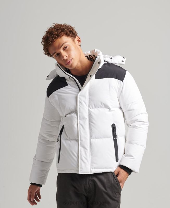 jaqueta acolchoada box com capuz homens branco roupas Superdry 2208H1054