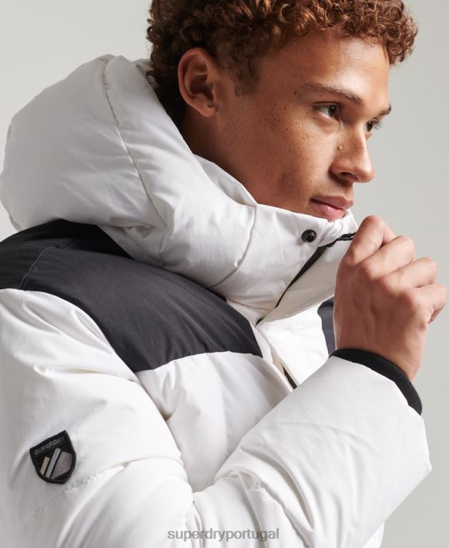 jaqueta acolchoada box com capuz homens branco roupas Superdry 2208H1054