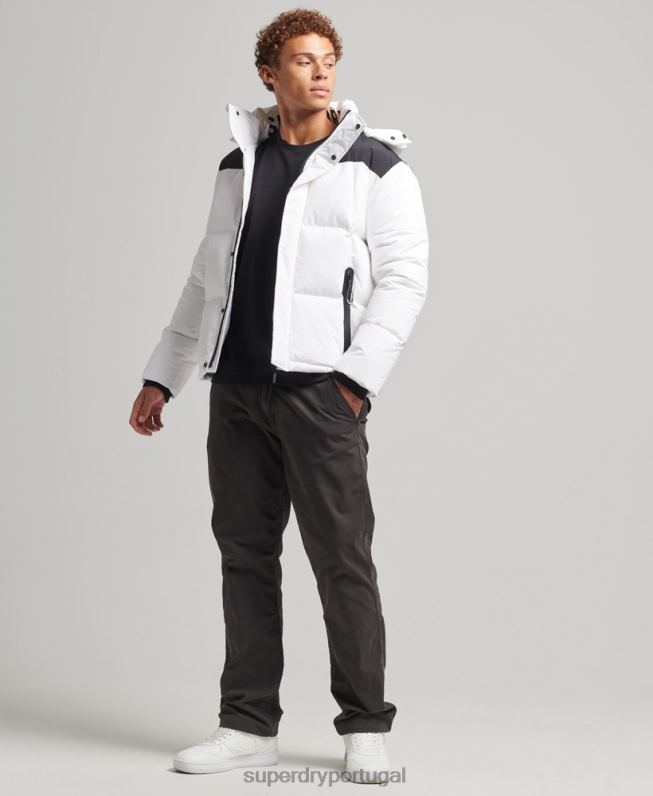 jaqueta acolchoada box com capuz homens branco roupas Superdry 2208H1054