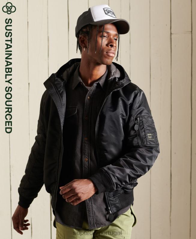 jaqueta bomber com capuz ma1 homens preto roupas Superdry 2208H4673