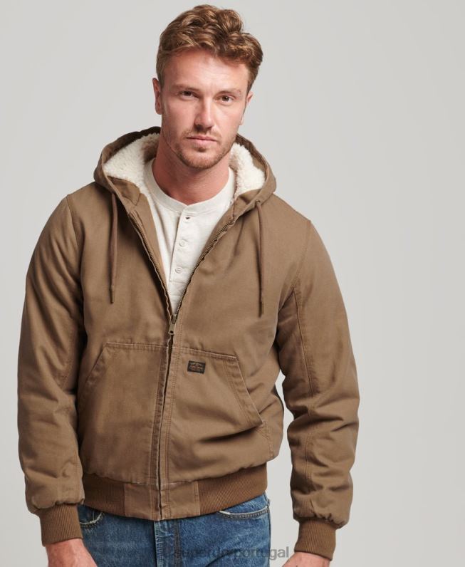 jaqueta bomber com capuz para trabalho homens marrom roupas Superdry 2208H1062