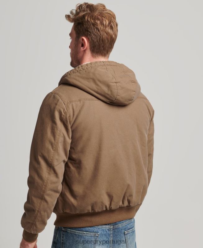 jaqueta bomber com capuz para trabalho homens marrom roupas Superdry 2208H1062