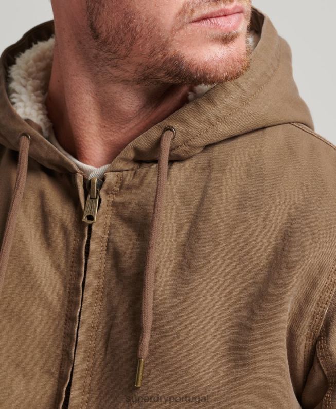 jaqueta bomber com capuz para trabalho homens marrom roupas Superdry 2208H1062