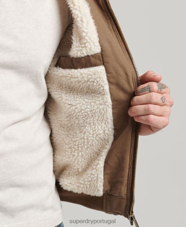 jaqueta bomber com capuz para trabalho homens marrom roupas Superdry 2208H1062