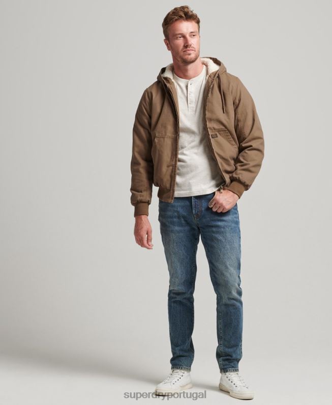 jaqueta bomber com capuz para trabalho homens marrom roupas Superdry 2208H1062