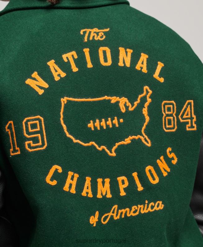 jaqueta bomber com patch universitário homens verde roupas Superdry 2208H933