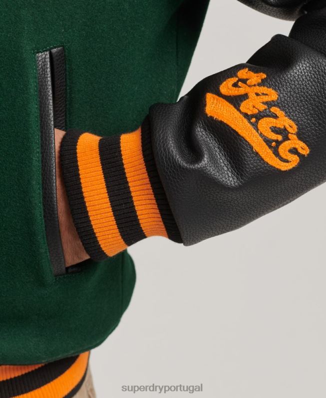 jaqueta bomber com patch universitário homens verde roupas Superdry 2208H933