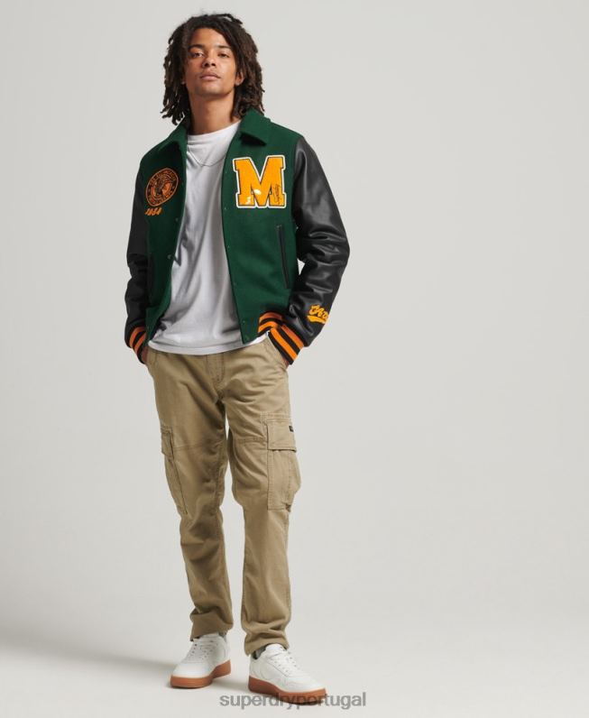 jaqueta bomber com patch universitário homens verde roupas Superdry 2208H933