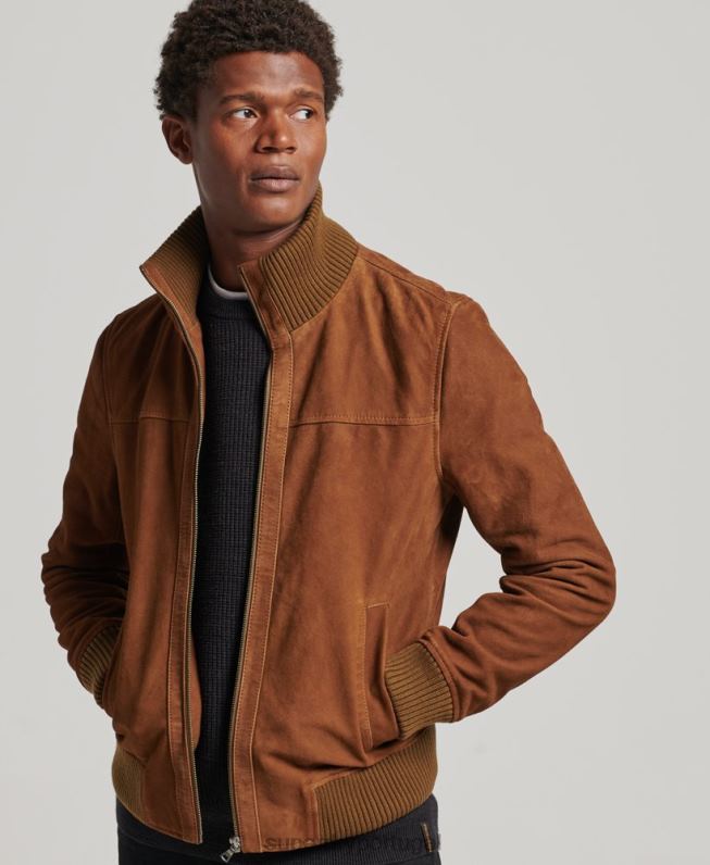 jaqueta bomber de camurça gola de malha homens bronzeado roupas Superdry 2208H1128