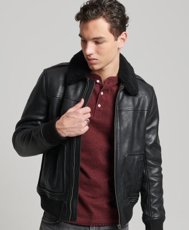 jaqueta bomber de couro aviador homens preto roupas Superdry 2208H4782