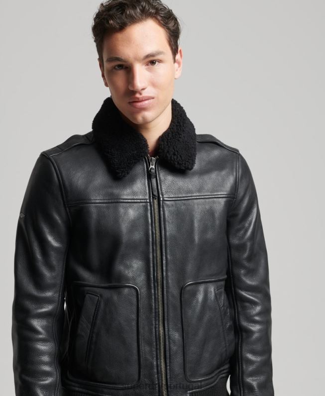 jaqueta bomber de couro aviador homens preto roupas Superdry 2208H4782