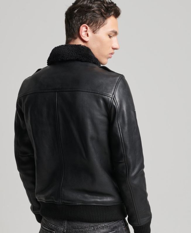 jaqueta bomber de couro aviador homens preto roupas Superdry 2208H4782