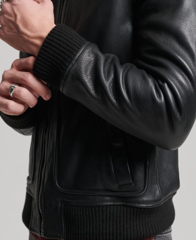 jaqueta bomber de couro aviador homens preto roupas Superdry 2208H4782