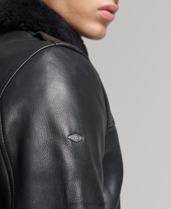 jaqueta bomber de couro aviador homens preto roupas Superdry 2208H4782