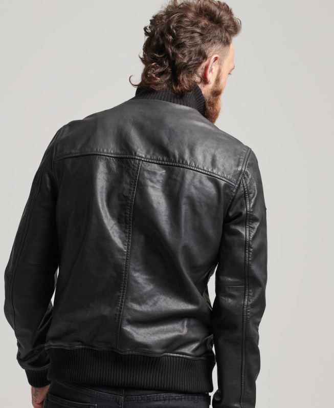jaqueta bomber de couro gola tricotada homens preto roupas Superdry 2208H1108