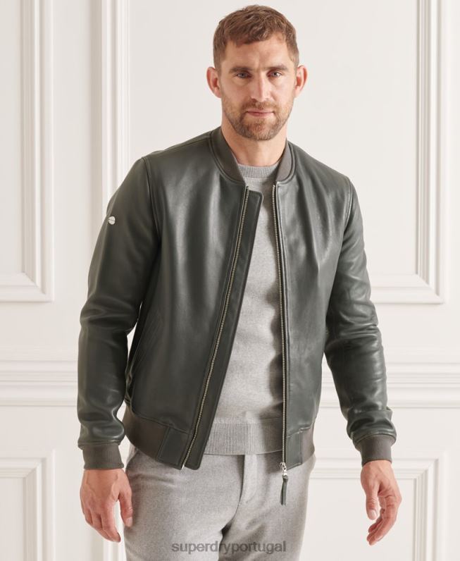 jaqueta bomber de couro homens cinza roupas Superdry 2208H4662