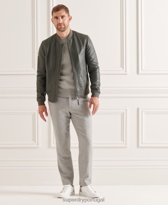 jaqueta bomber de couro homens cinza roupas Superdry 2208H4662