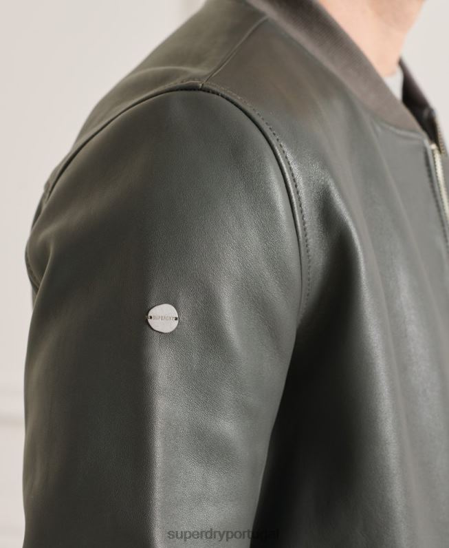 jaqueta bomber de couro homens cinza roupas Superdry 2208H4662