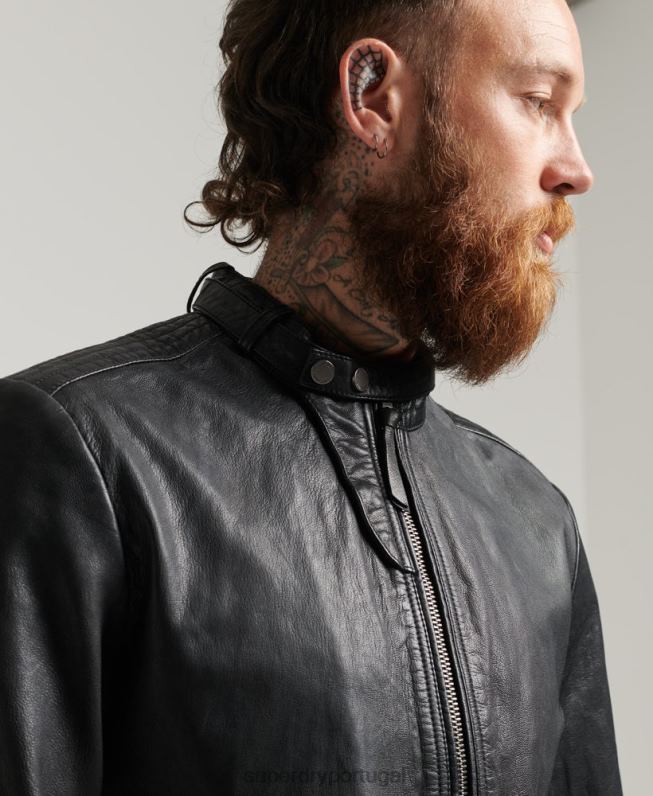 jaqueta bomber de couro homens preto roupas Superdry 2208H4461