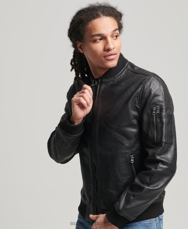 jaqueta bomber de couro homens preto roupas Superdry 2208H4753