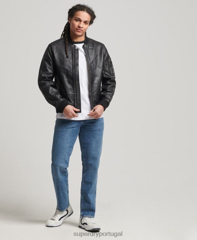 jaqueta bomber de couro homens preto roupas Superdry 2208H4753