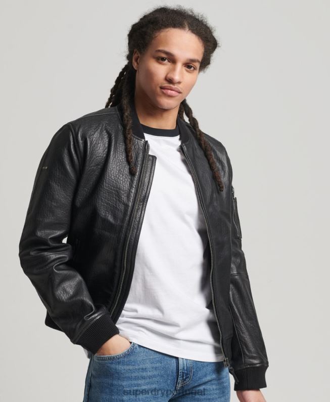 jaqueta bomber de couro homens preto roupas Superdry 2208H4753
