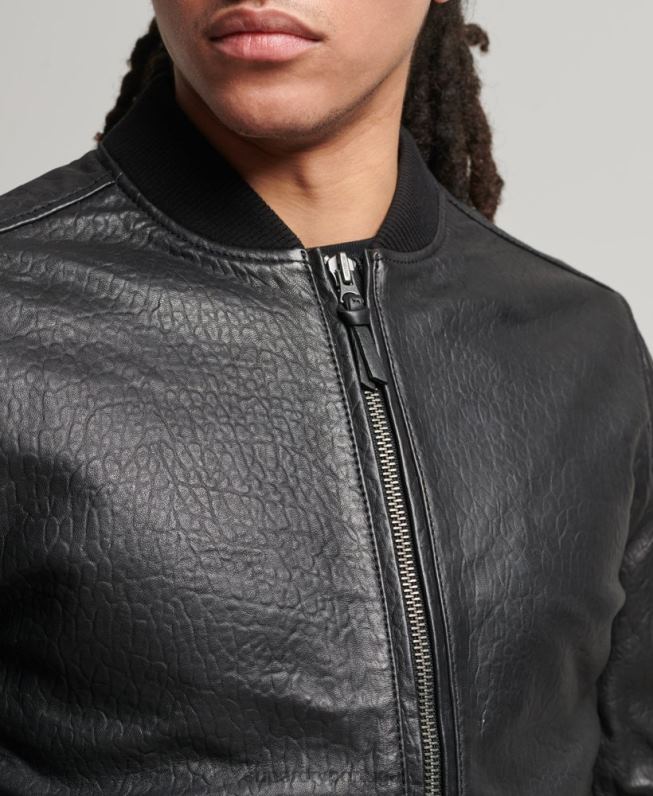jaqueta bomber de couro homens preto roupas Superdry 2208H4753