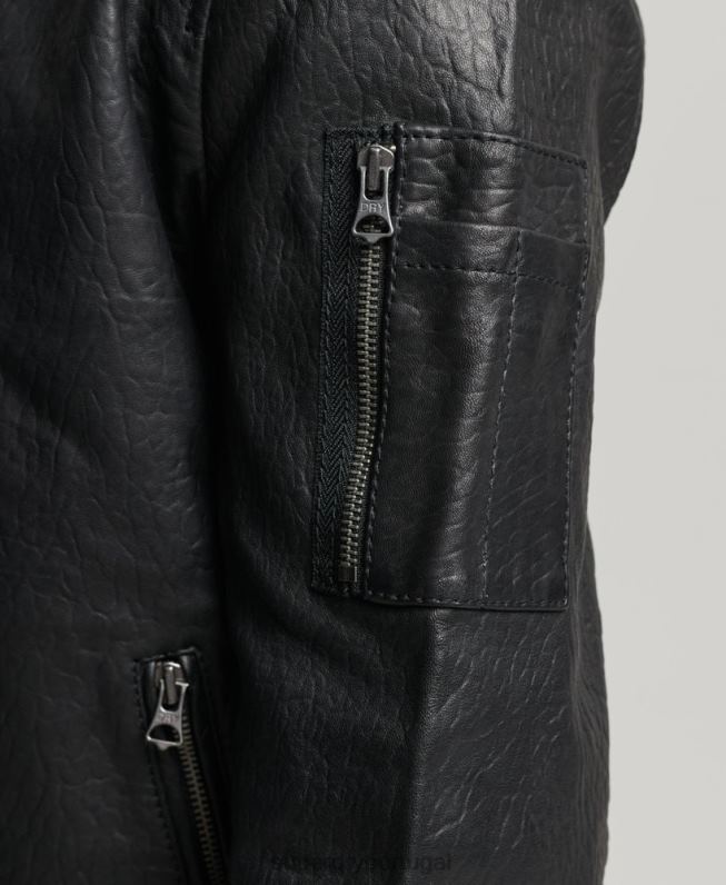 jaqueta bomber de couro homens preto roupas Superdry 2208H4753
