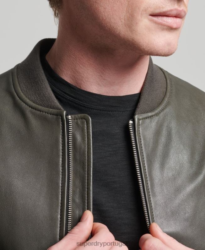jaqueta bomber de couro studios homens cinza escuro roupas Superdry 2208H6455
