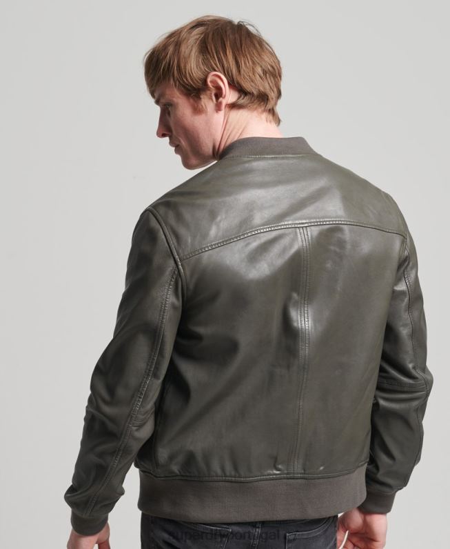 jaqueta bomber de couro studios homens cinza escuro roupas Superdry 2208H6455