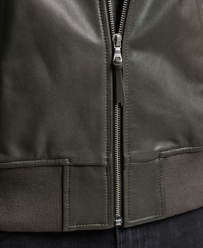 jaqueta bomber de couro studios homens cinza escuro roupas Superdry 2208H6455
