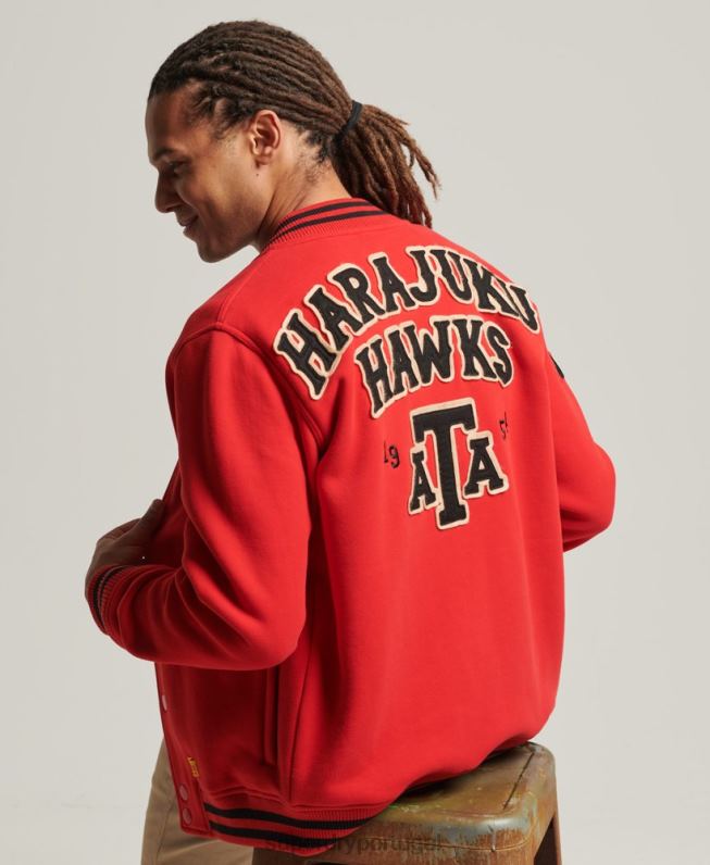 jaqueta bomber jersey colegial homens vermelho roupas Superdry 2208H5217